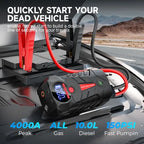 Car jump starter connected to a dead vehicle battery