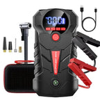 Car jump starter kit with clamps inflator accessories cable and storage case